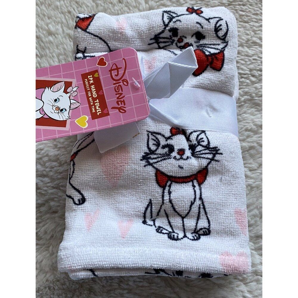 2 Pack Disney The Aristocats MARIE Valentines Hearts Bath Hand Towels 16 X 26”